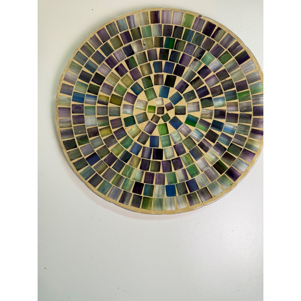 Home Interiors & Gifts Mosaic Glass Decorative Plate Purple Green Blue 12.5in